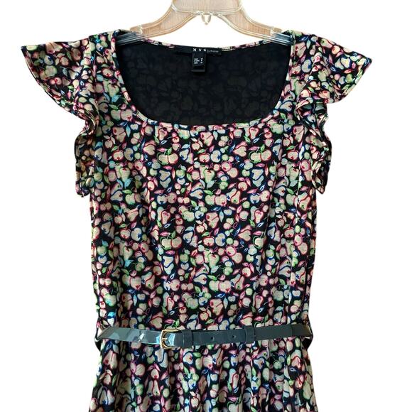Mango MNG Belted Mini Dress Women's Size S Sleeveless Knit Fruit Motif - Picture 1 of 9
